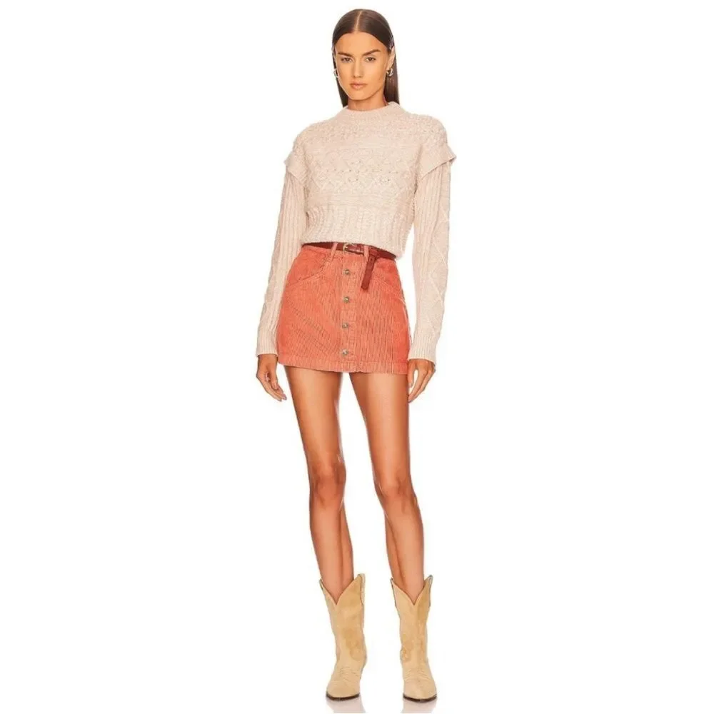 FREE PEOPLE Ray Button Front Corduroy‎ Mini Skirt Rust Pink Fall Size 8 New